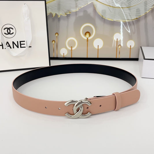 РЕМІНЬ DOUBLE C 30 ММ З ТЕЛЯЧОЇ ШКІРИ КОЛЬОРУ BABY PINK З БЛИСКУЧОЮ СРІБНОЮ ПРЯЖКОЮ