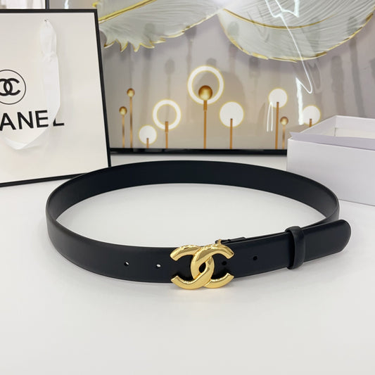 ПОЯС DOUBLE C 30 ММ З ЧОРНОЇ ТЕЛЯЧОЇ ШКІРИ З БЛИСКУЧОЮ ЗОЛОТОЮ ПРЯЖКОЮ