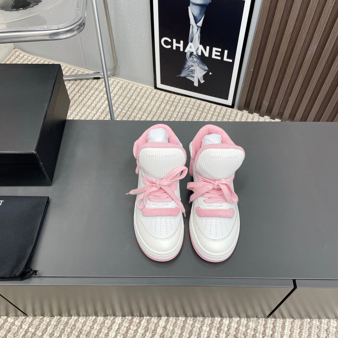 HIGH-TOP SNEAKERS IN WHITE MIX BABY PINK CALFSKIN - 35