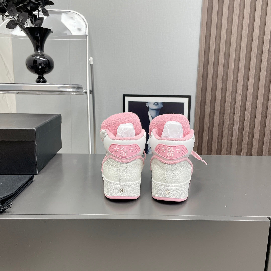 HIGH-TOP SNEAKERS IN WHITE MIX BABY PINK CALFSKIN - 35