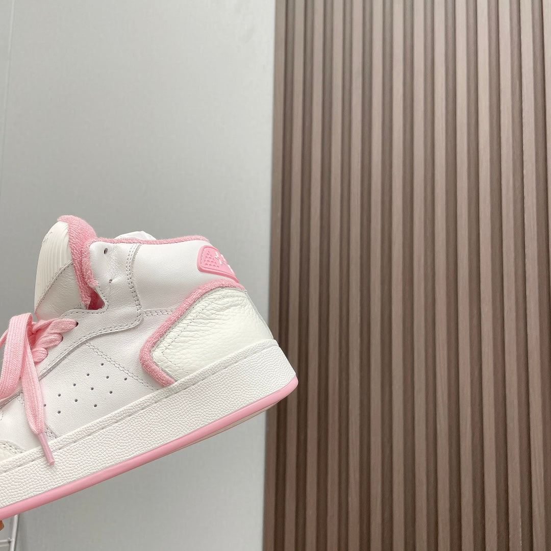 HIGH-TOP SNEAKERS IN WHITE MIX BABY PINK CALFSKIN - 35