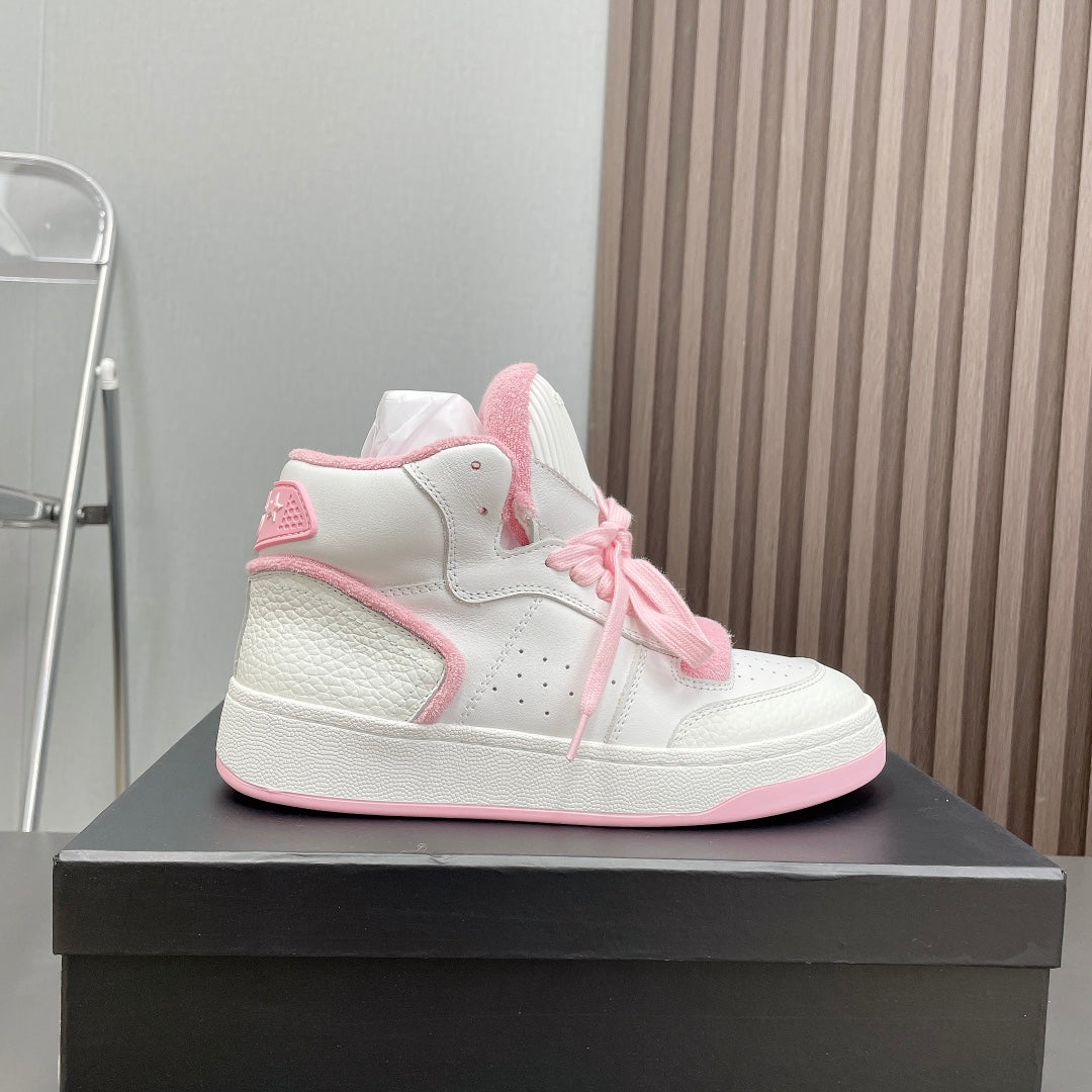HIGH-TOP SNEAKERS IN WHITE MIX BABY PINK CALFSKIN - 35