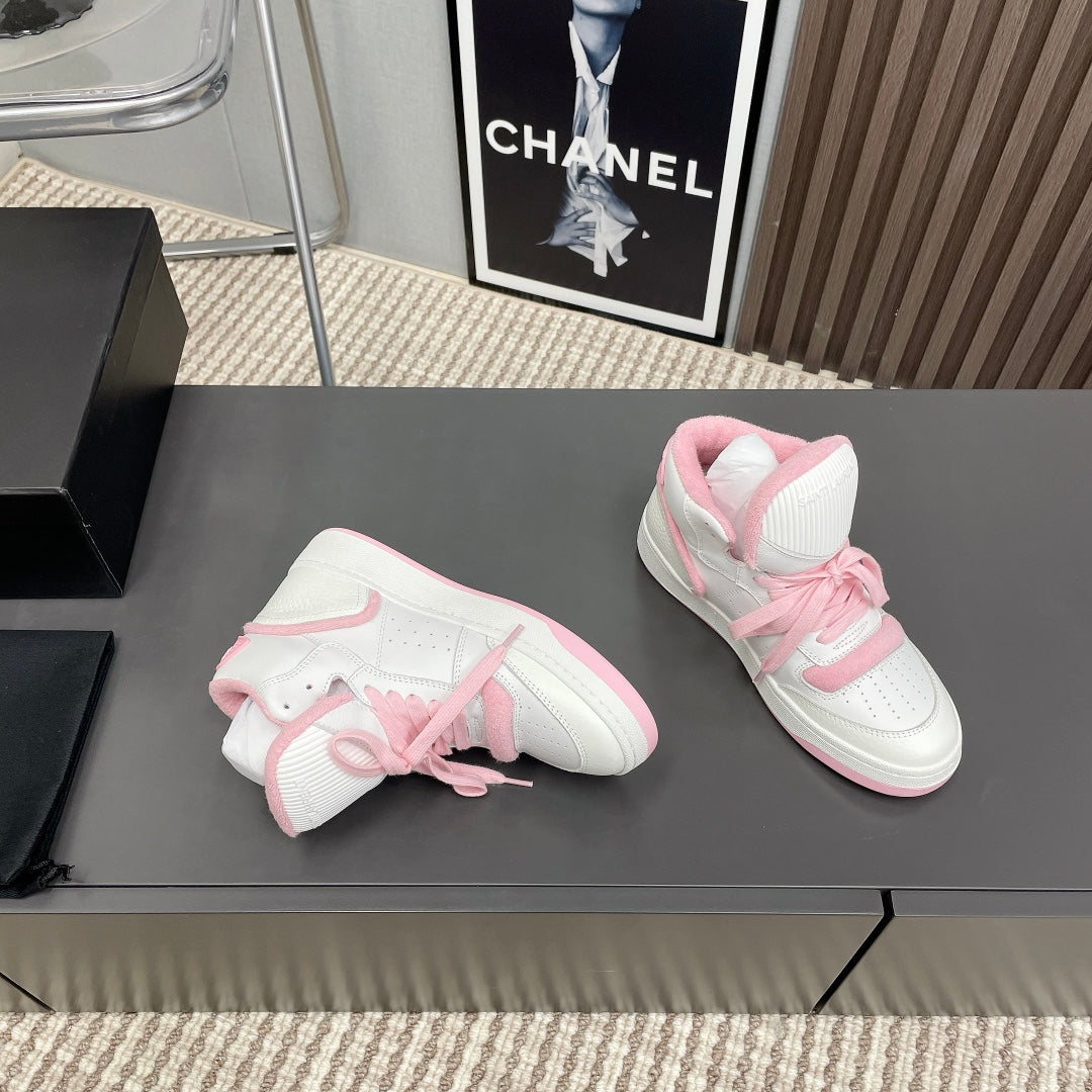 HIGH-TOP SNEAKERS IN WHITE MIX BABY PINK CALFSKIN - 35