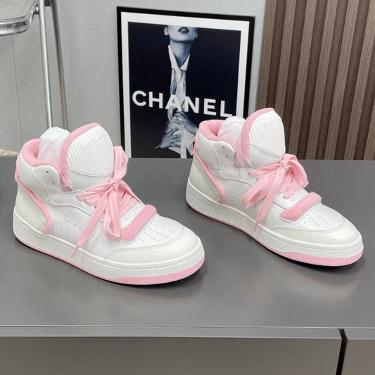 HIGH-TOP SNEAKERS IN WHITE MIX BABY PINK CALFSKIN - 35