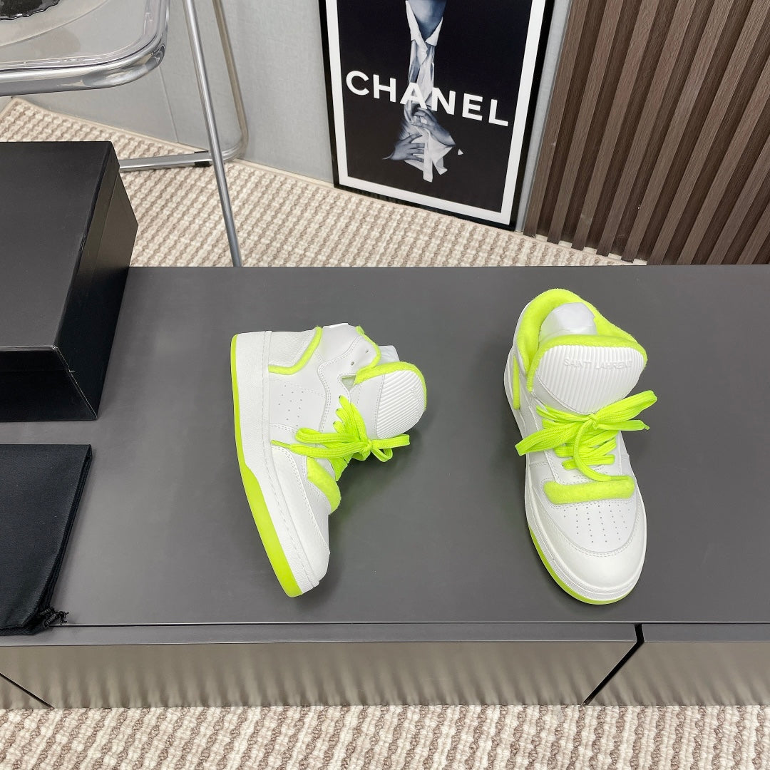 HIGH-TOP SNEAKERS IN WHITE MIX NEON GREEN CALFSKIN - 35