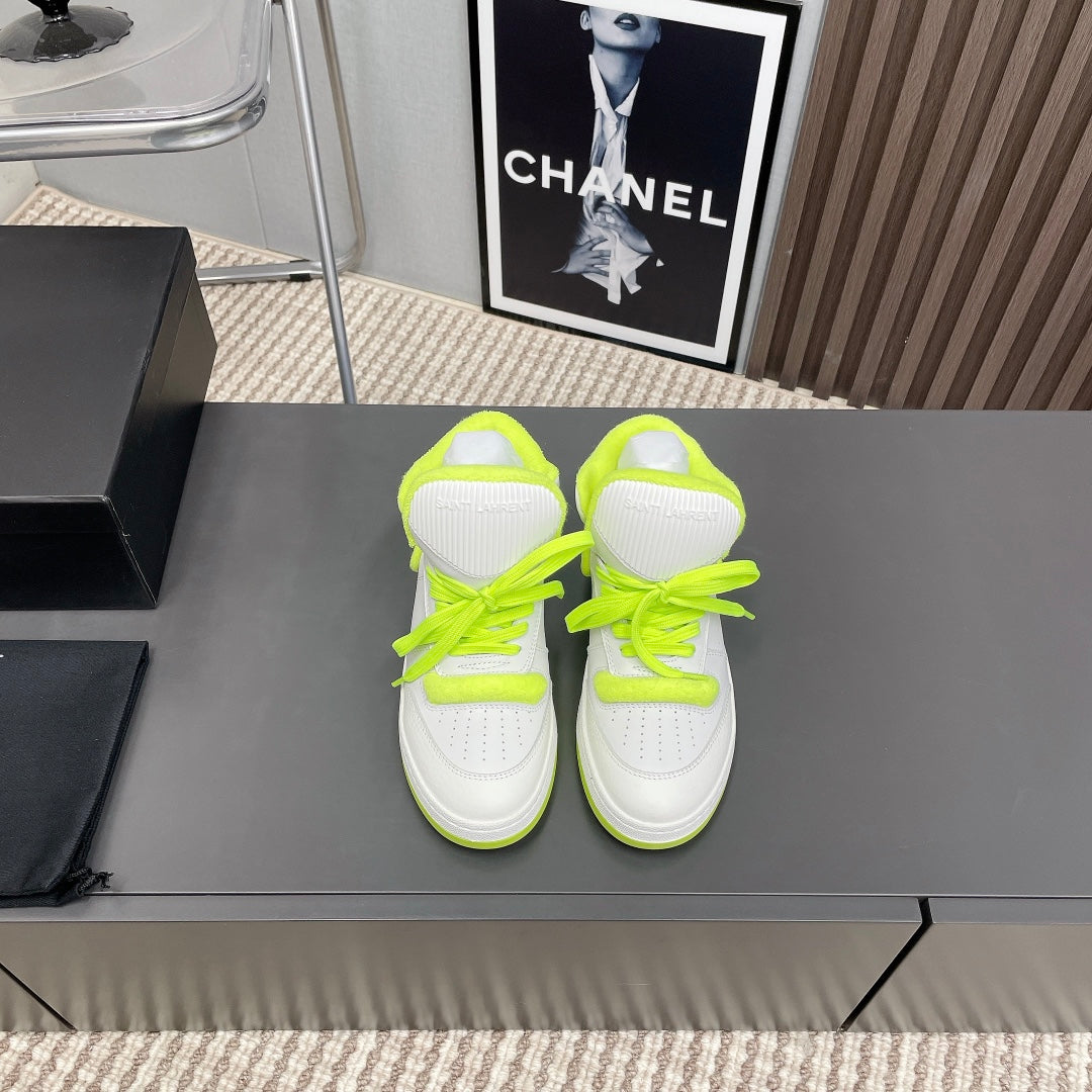 HIGH-TOP SNEAKERS IN WHITE MIX NEON GREEN CALFSKIN - 35