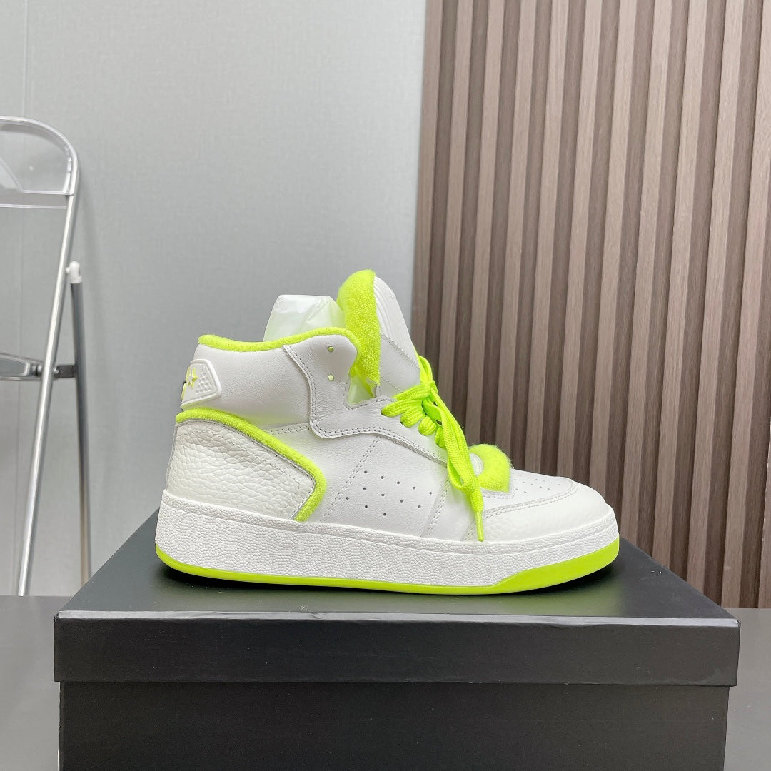 HIGH-TOP SNEAKERS IN WHITE MIX NEON GREEN CALFSKIN - 35