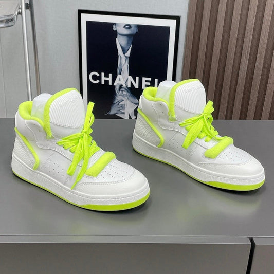 HIGH-TOP SNEAKERS IN WHITE MIX NEON GREEN CALFSKIN - 35