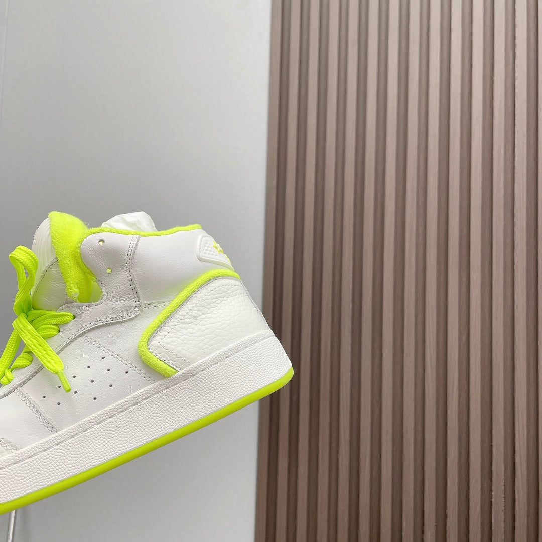 HIGH-TOP SNEAKERS IN WHITE MIX NEON GREEN CALFSKIN - 35