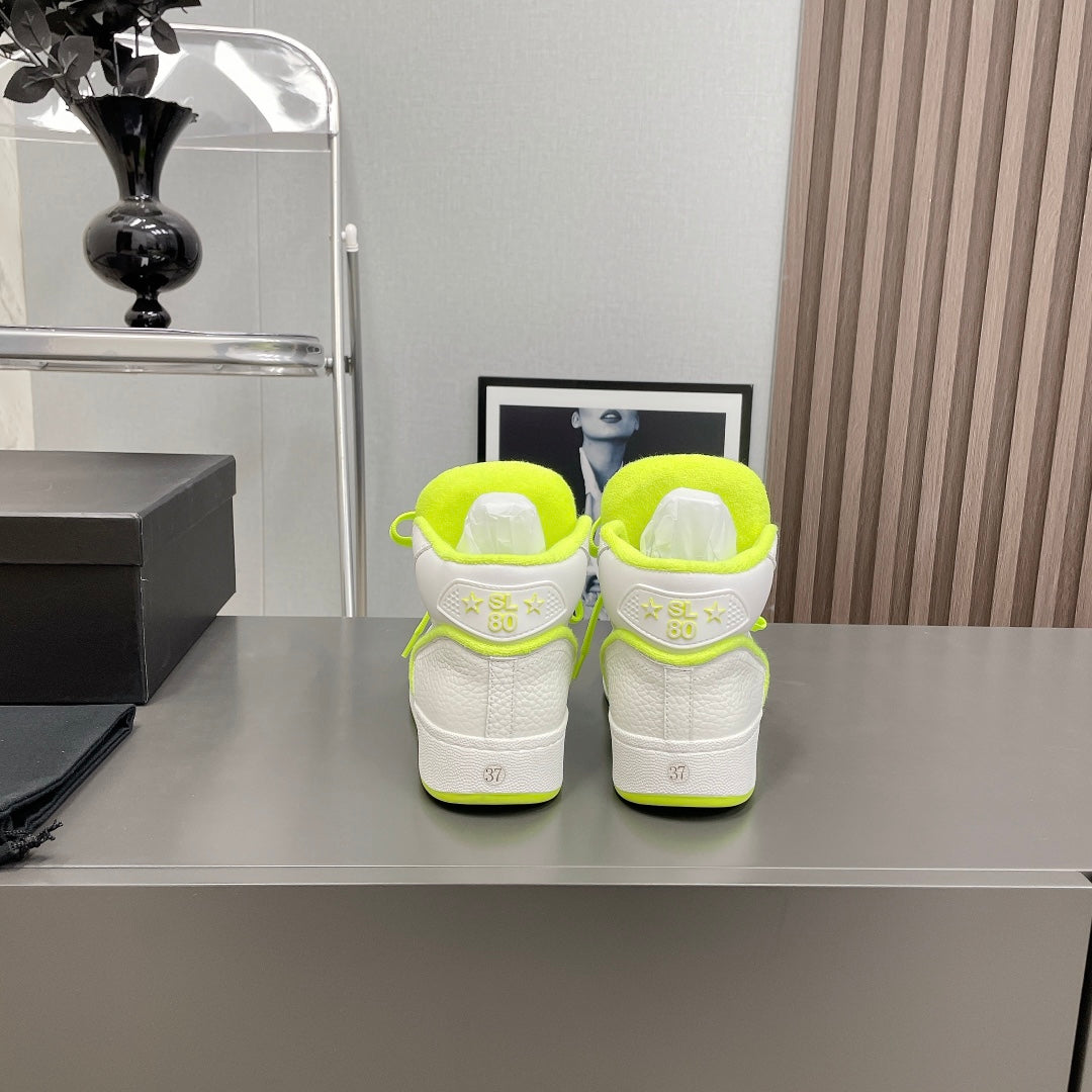 HIGH-TOP SNEAKERS IN WHITE MIX NEON GREEN CALFSKIN - 35