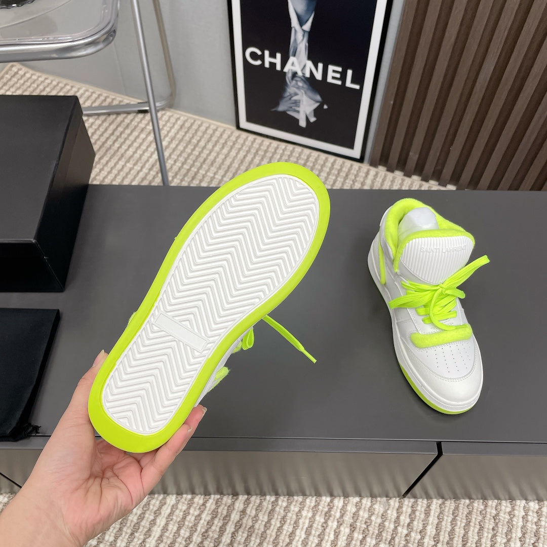 HIGH-TOP SNEAKERS IN WHITE MIX NEON GREEN CALFSKIN - 35
