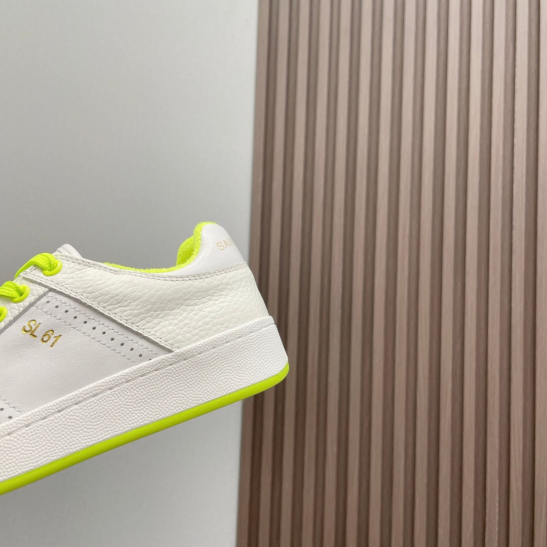 SL/61 SNEAKERS IN WHITE MIX NEON YELLOW CALFSKIN - 35