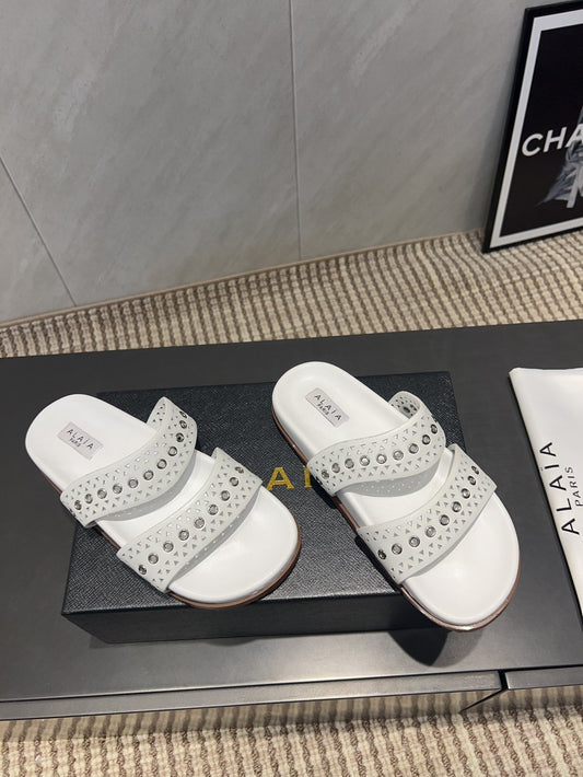 ALAIA DOUBLE-STRAP SANDALS 25S IN WHITE CALFSKIN - 35