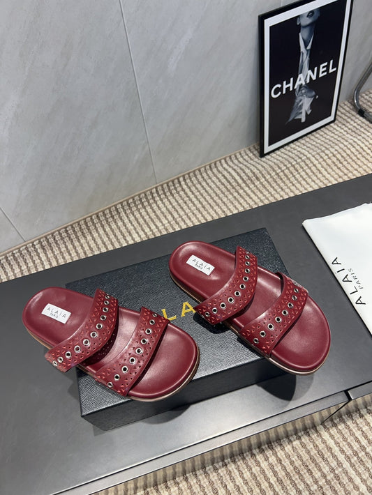 ALAIA DOUBLE-STRAP SANDALS 25S IN DARK RED CALFSKIN - 35