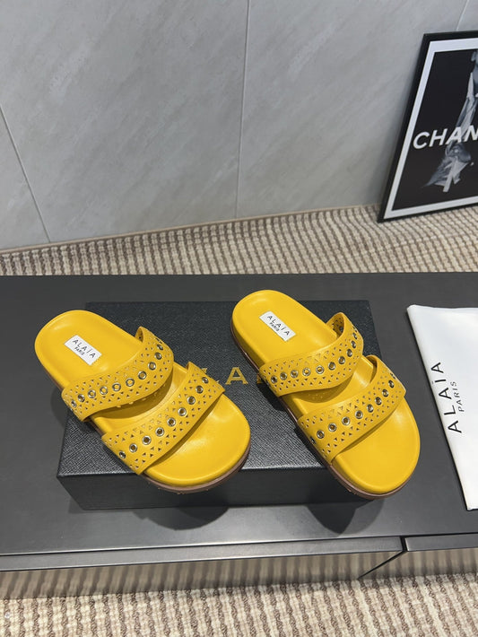 ALAIA DOUBLE-STRAP SANDALS 25S IN YELLOW CALFSKIN - 35