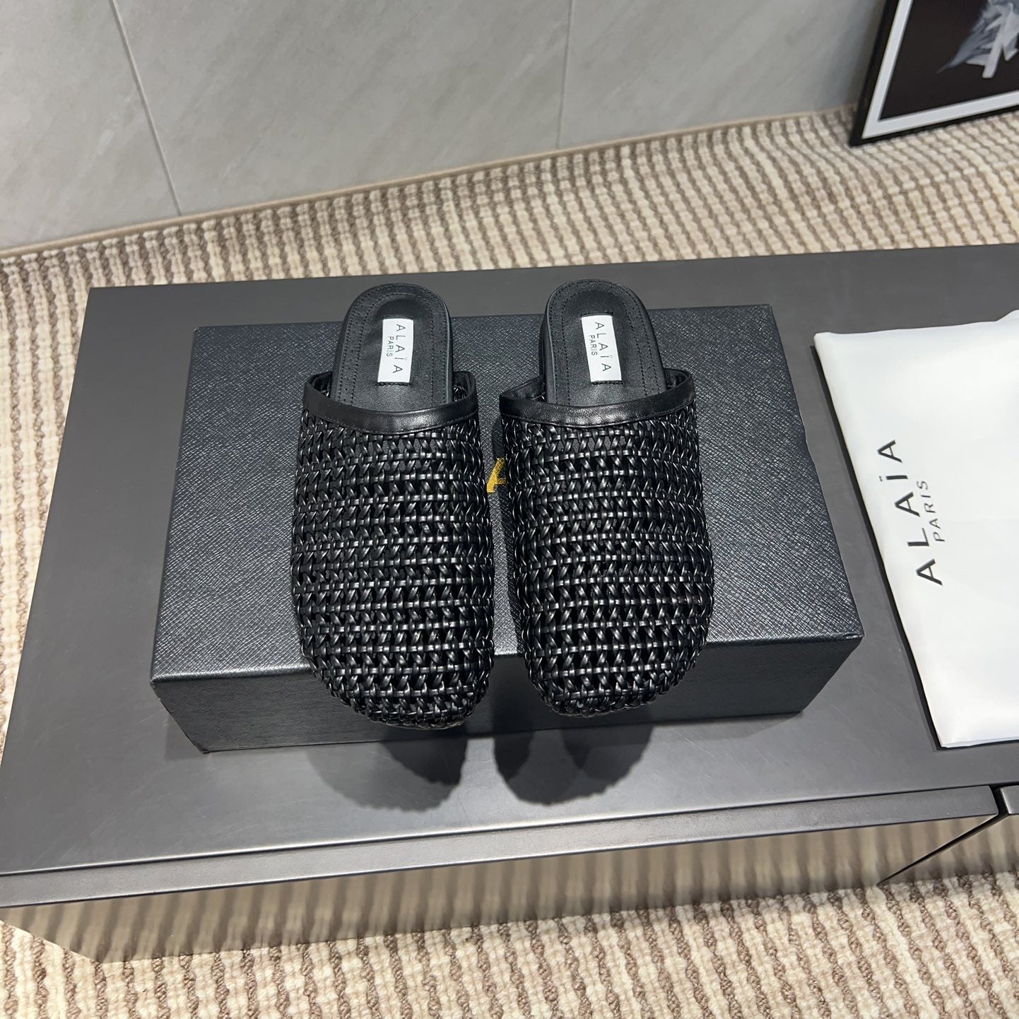 ALAIA WOVEN FLAT SHOES IN BLACK CALFSKIN STYLE 5 - 35