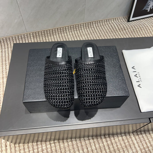 ALAIA WOVEN FLAT SHOES IN BLACK CALFSKIN STYLE 5 - 35