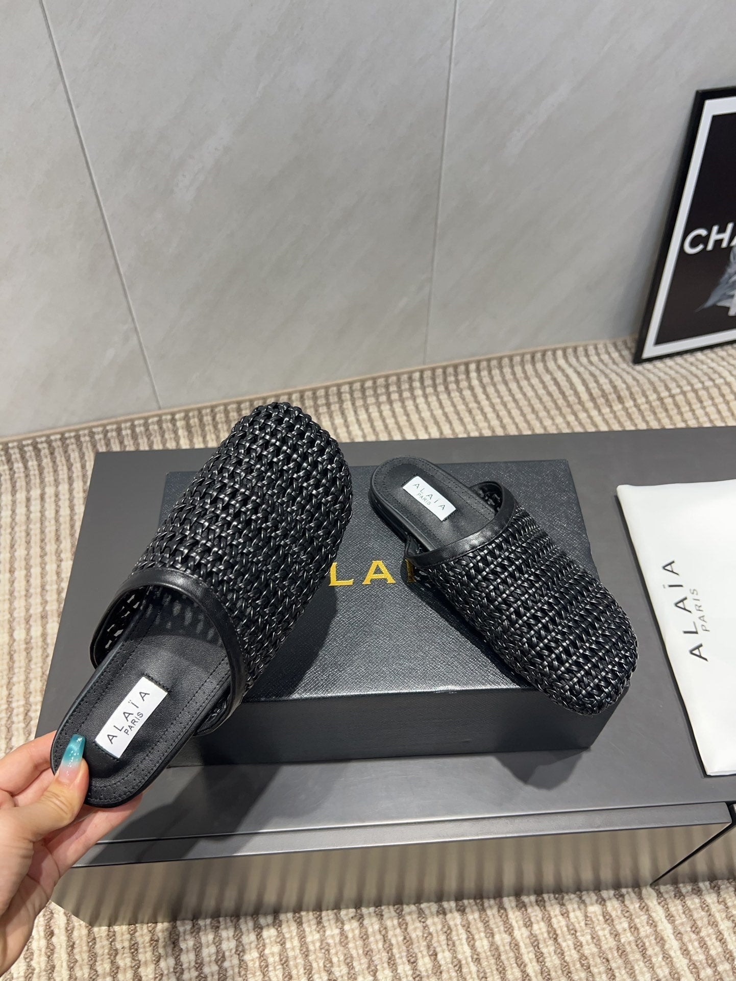ALAIA WOVEN FLAT SHOES IN BLACK CALFSKIN STYLE 5 - 35