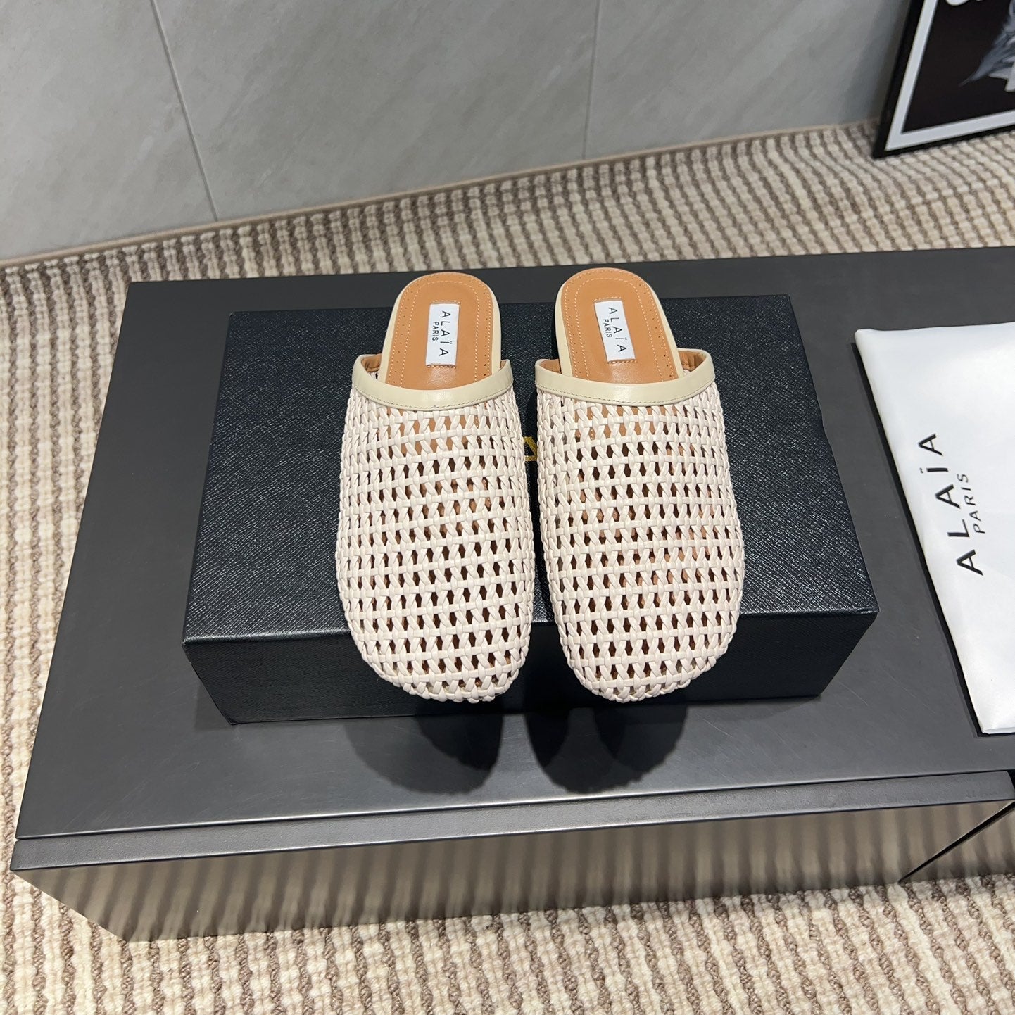ALAIA WOVEN FLAT SHOES IN CREAM WHITE CALFSKIN STYLE 3 - 35