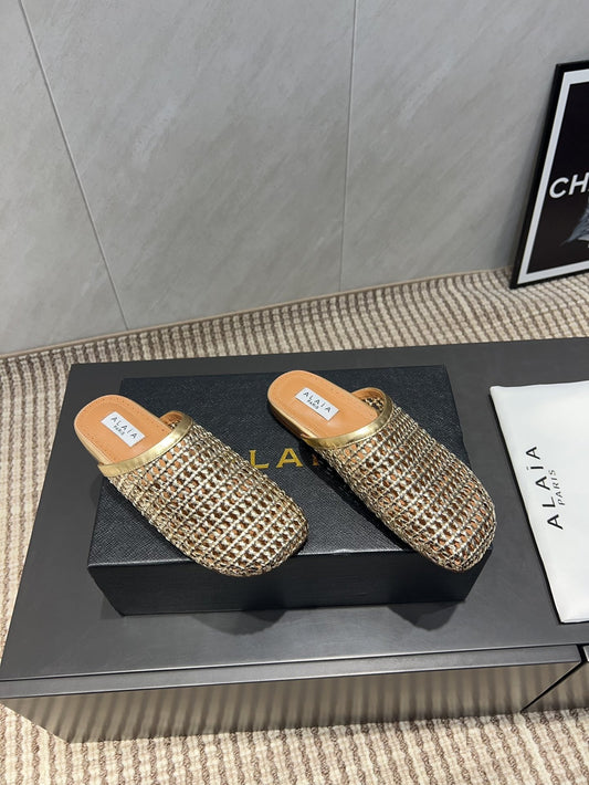 ALAIA WOVEN FLAT SHOES IN GOLD CALFSKIN STYLE 2 - 35