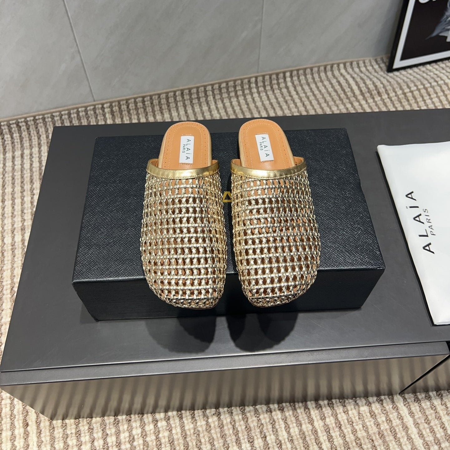 ALAIA WOVEN FLAT SHOES IN GOLD CALFSKIN STYLE 2 - 35