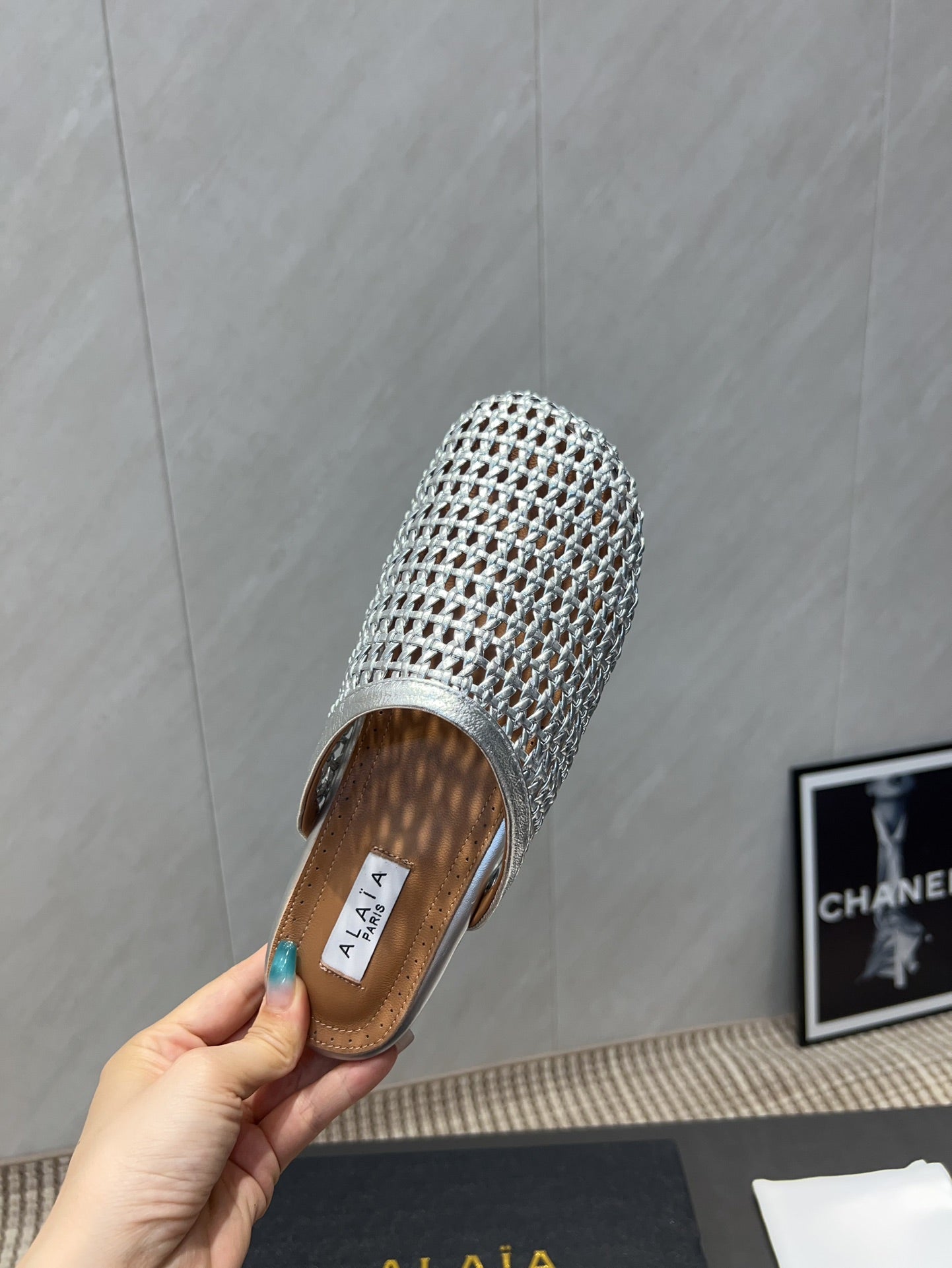 ALAIA WOVEN FLAT SHOES IN SILVER CALFSKIN STYLE 1 - 35
