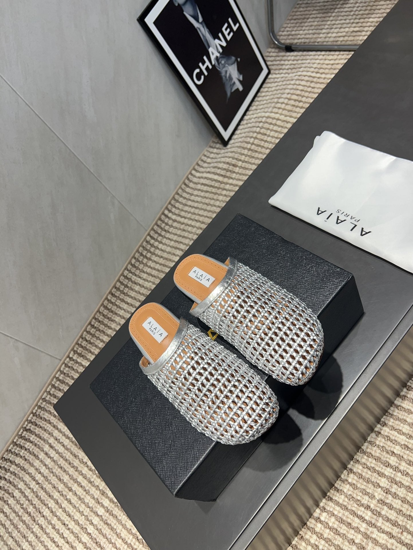 ALAIA WOVEN FLAT SHOES IN SILVER CALFSKIN STYLE 1 - 35