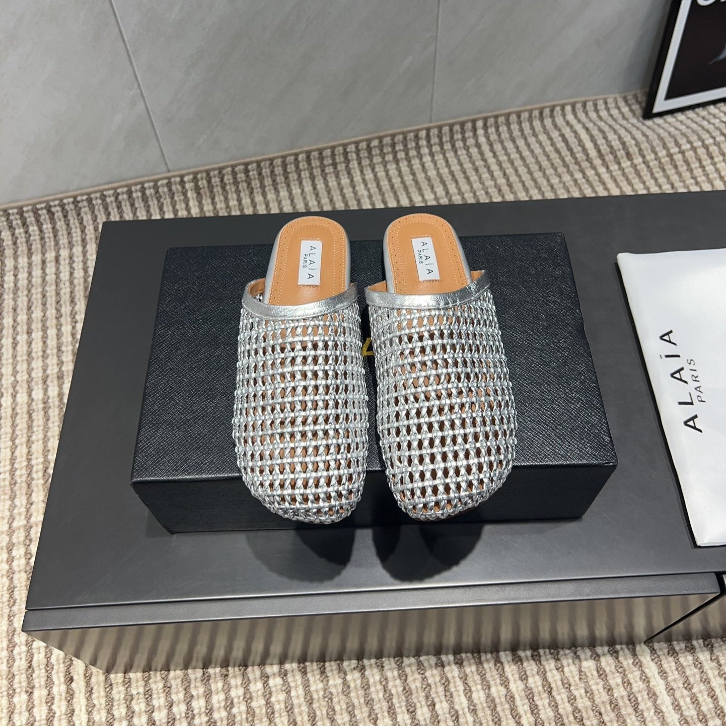 ALAIA WOVEN FLAT SHOES IN SILVER CALFSKIN STYLE 1 - 35