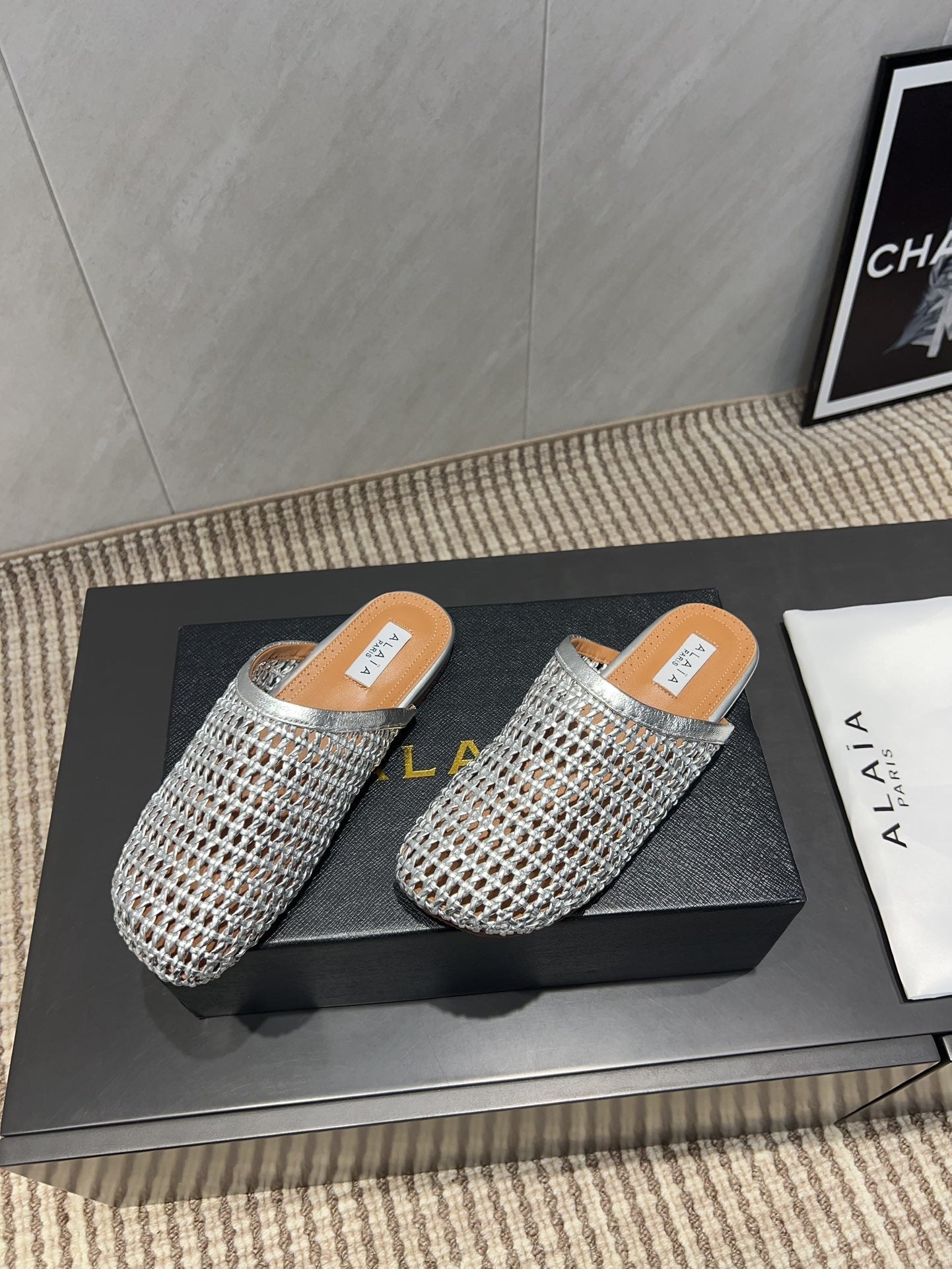 ALAIA WOVEN FLAT SHOES IN SILVER CALFSKIN STYLE 1 - 35
