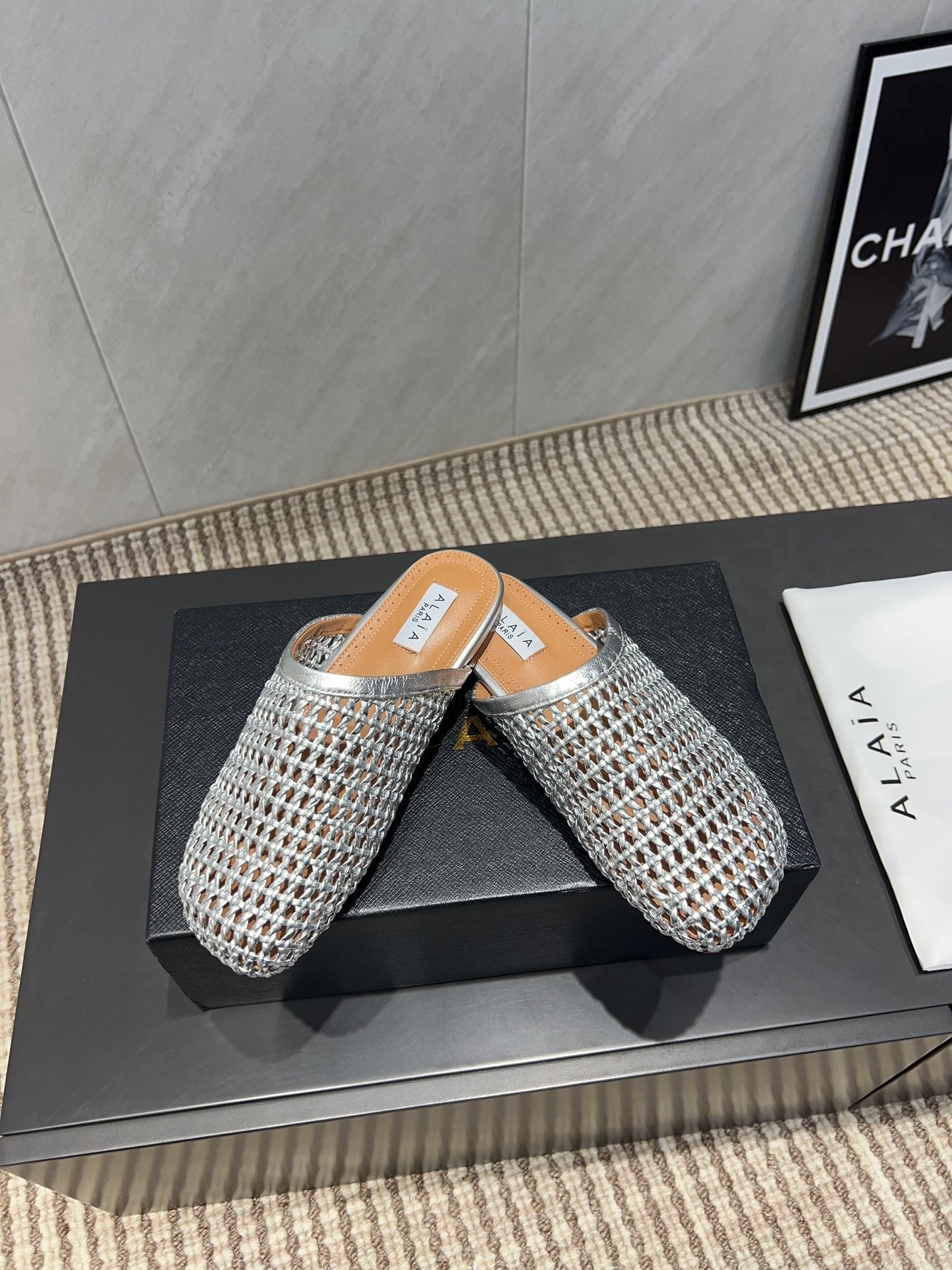 ALAIA WOVEN FLAT SHOES IN SILVER CALFSKIN STYLE 1 - 35