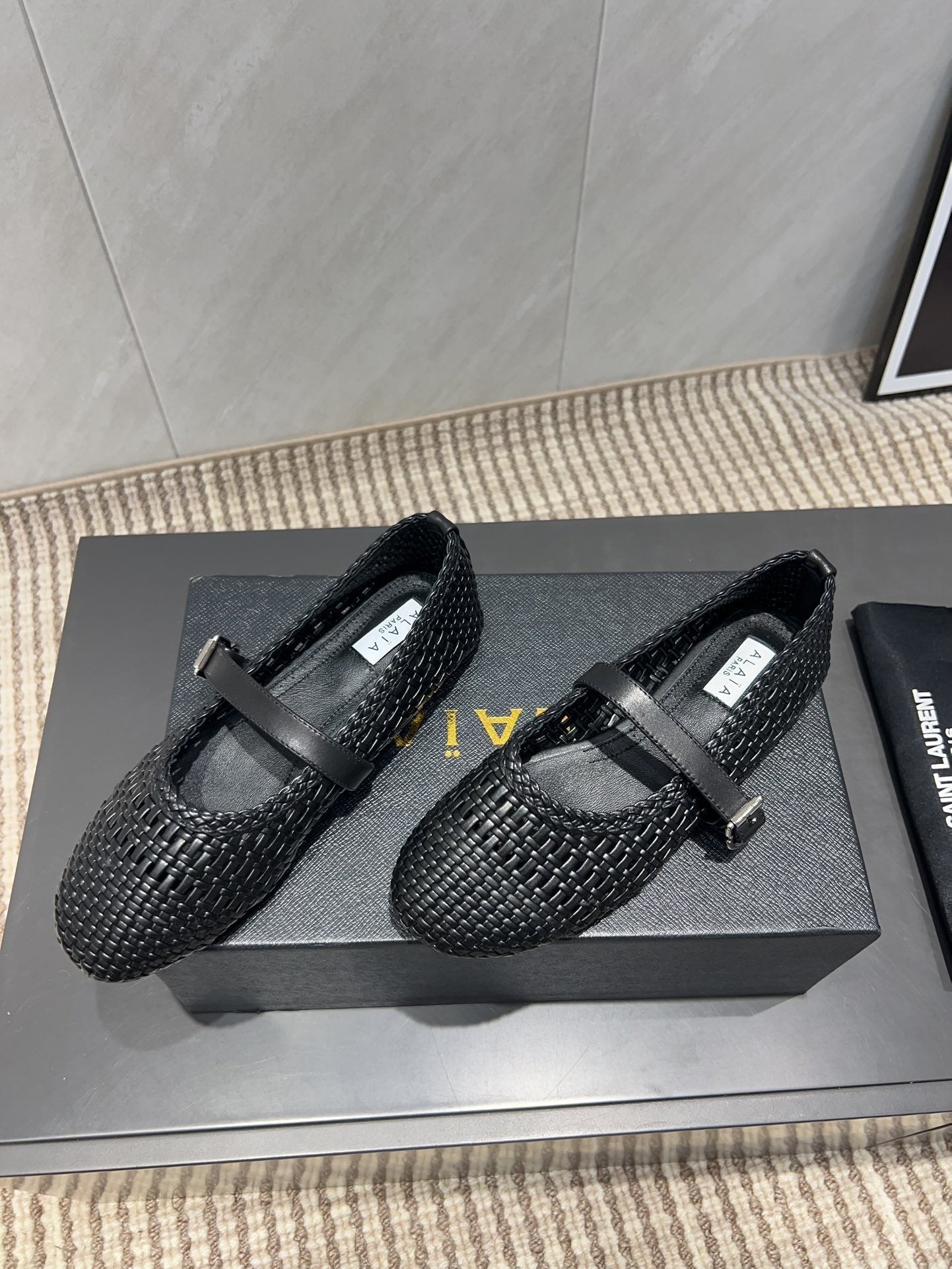 ALAIA MARY JANE FLATS WOVEN PATTERN 25S IN BLACK CALFSKIN - 35