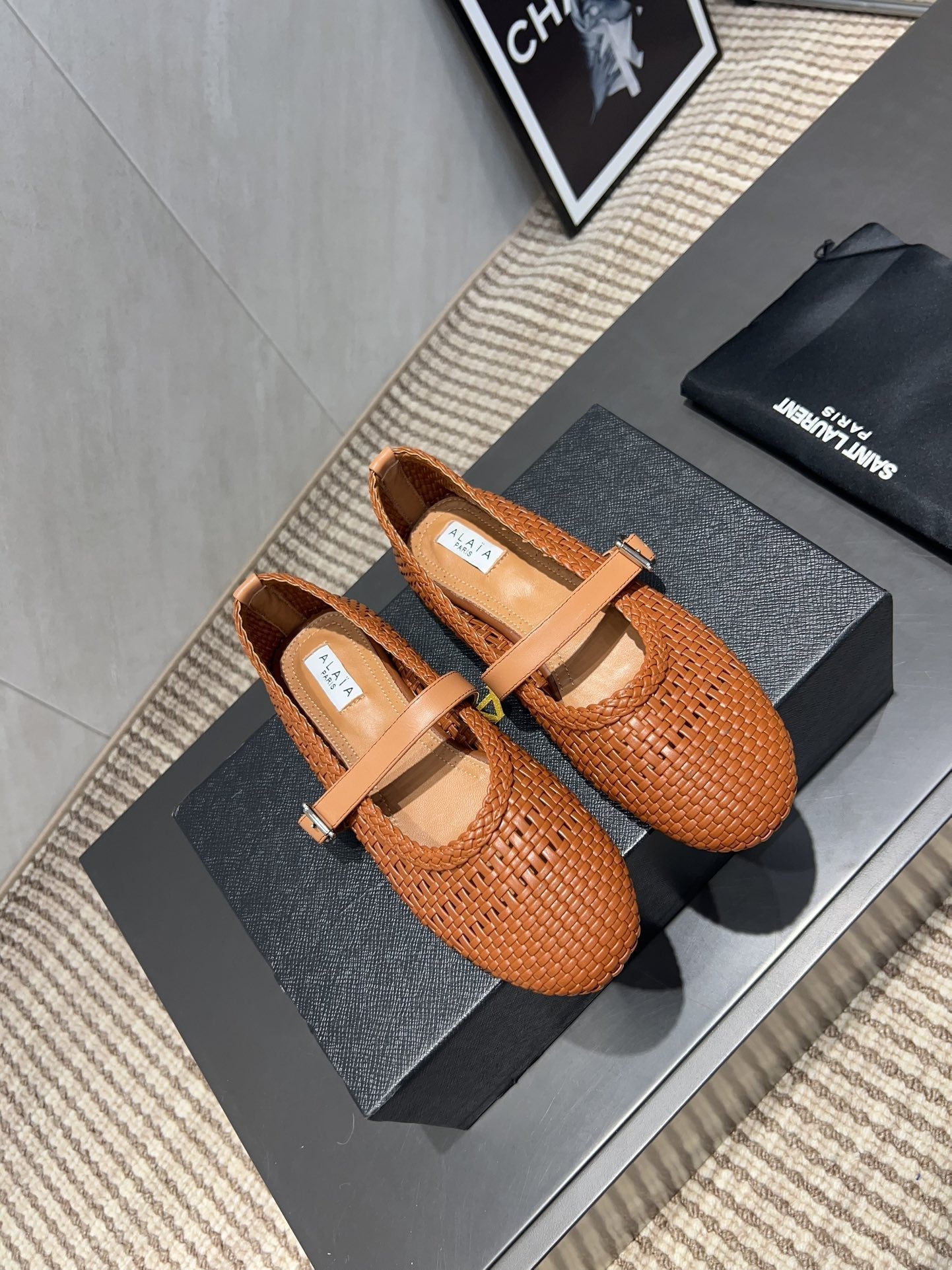 ALAIA MARY JANE FLATS WOVEN PATTERN 25S IN BURNT ORANGE CALFSKIN - 35