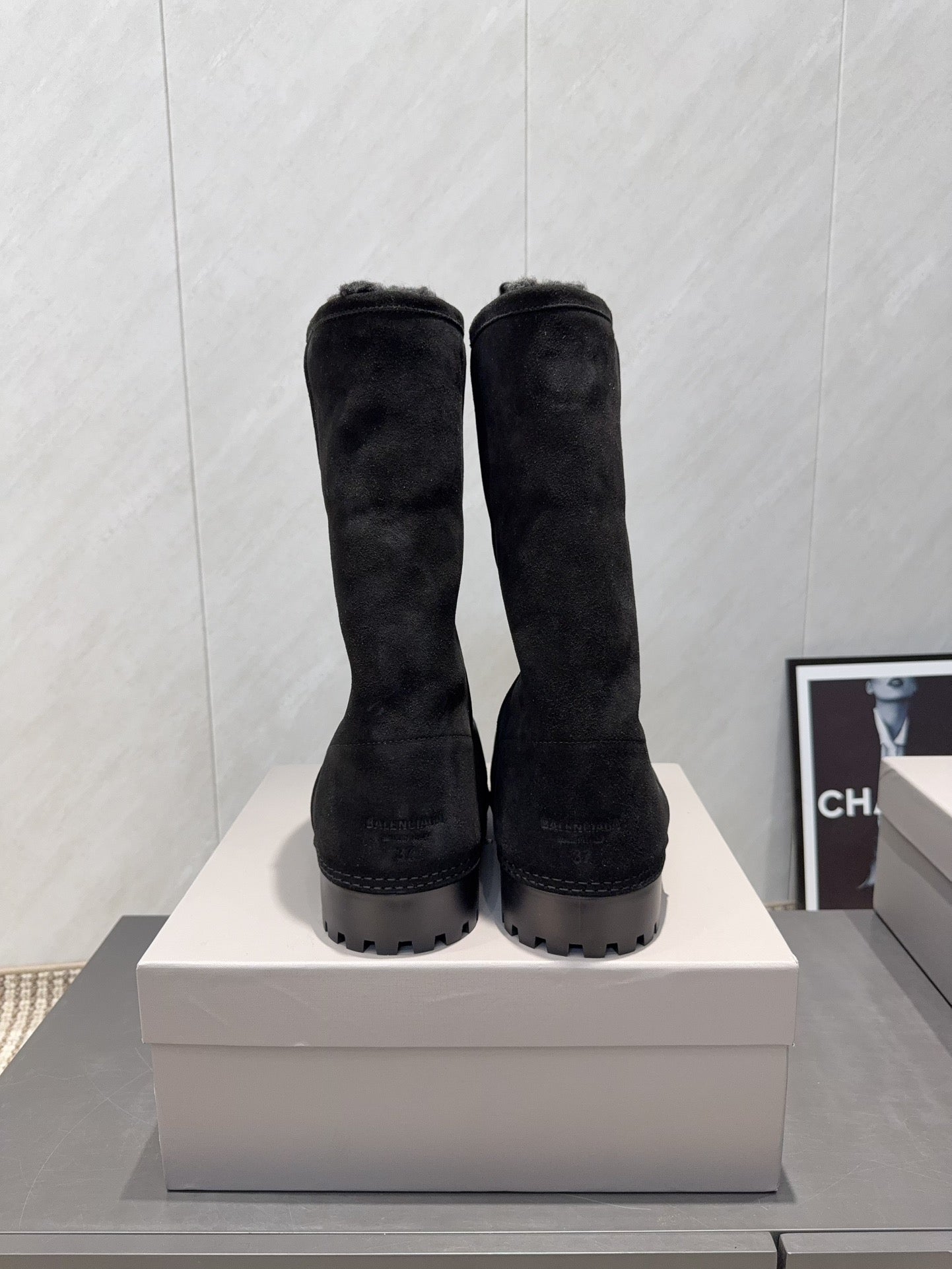 BALENCIAGA 25S BOOTS PLATFORM HEEL IN BLACK SUEDE STYLE 5 - 35