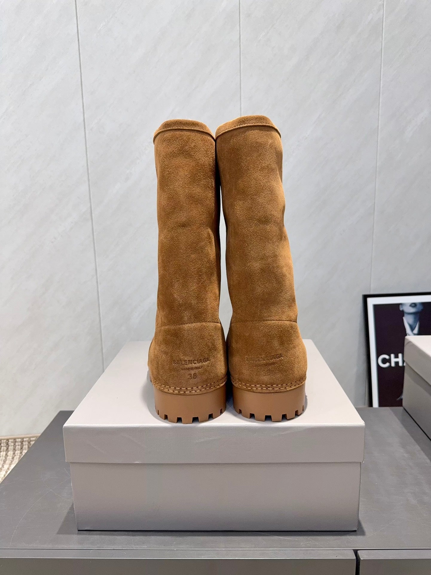 BALENCIAGA 25S BOOTS PLATFORM HEEL IN BROWN SUEDE STYLE 4 - 35