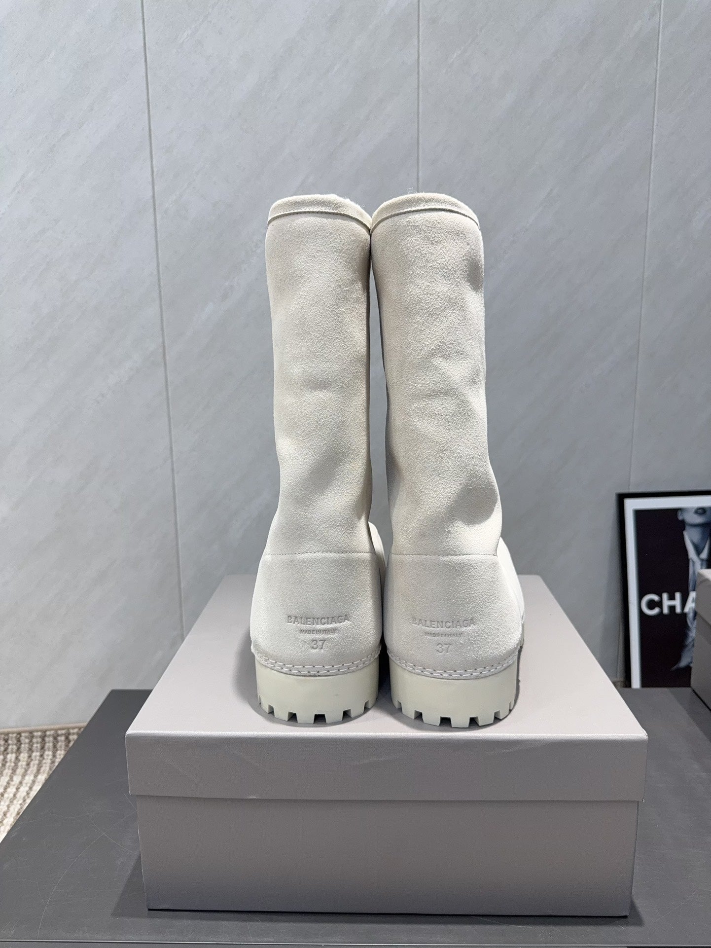 BALENCIAGA 25S BOOTS PLATFORM HEEL IN WHITE SUEDE STYLE 3 - 35