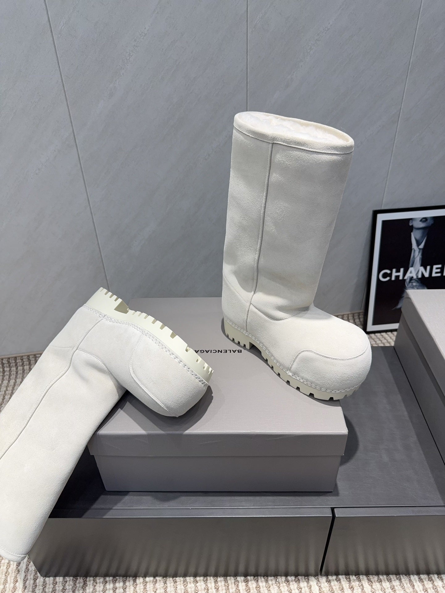 BALENCIAGA 25S BOOTS PLATFORM HEEL IN WHITE SUEDE STYLE 3 - 35
