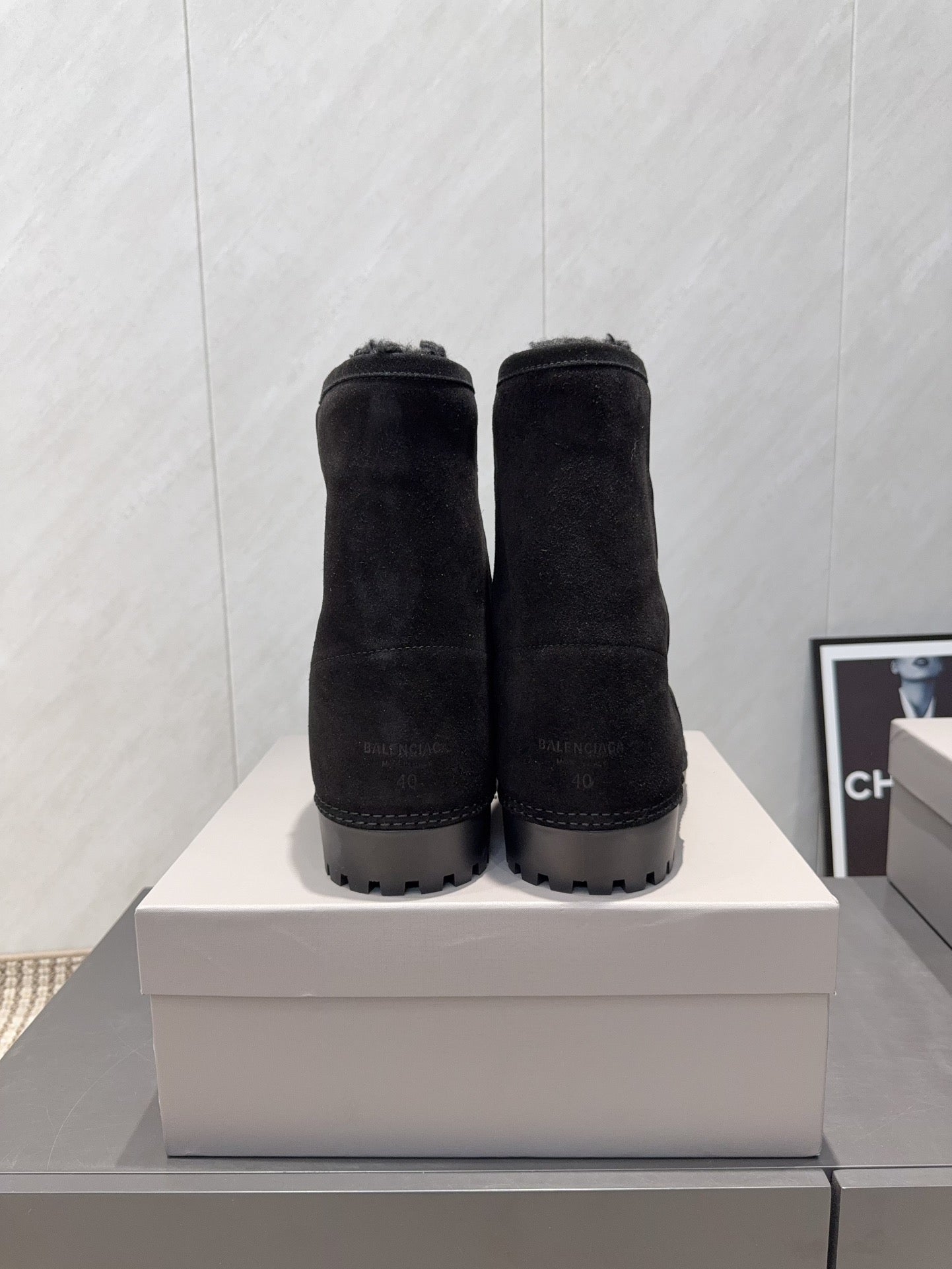 BALENCIAGA 25S LOW ANKLE BOOTS PLATFORM HEEL IN BLACK SUEDE STYLE 9 - 35