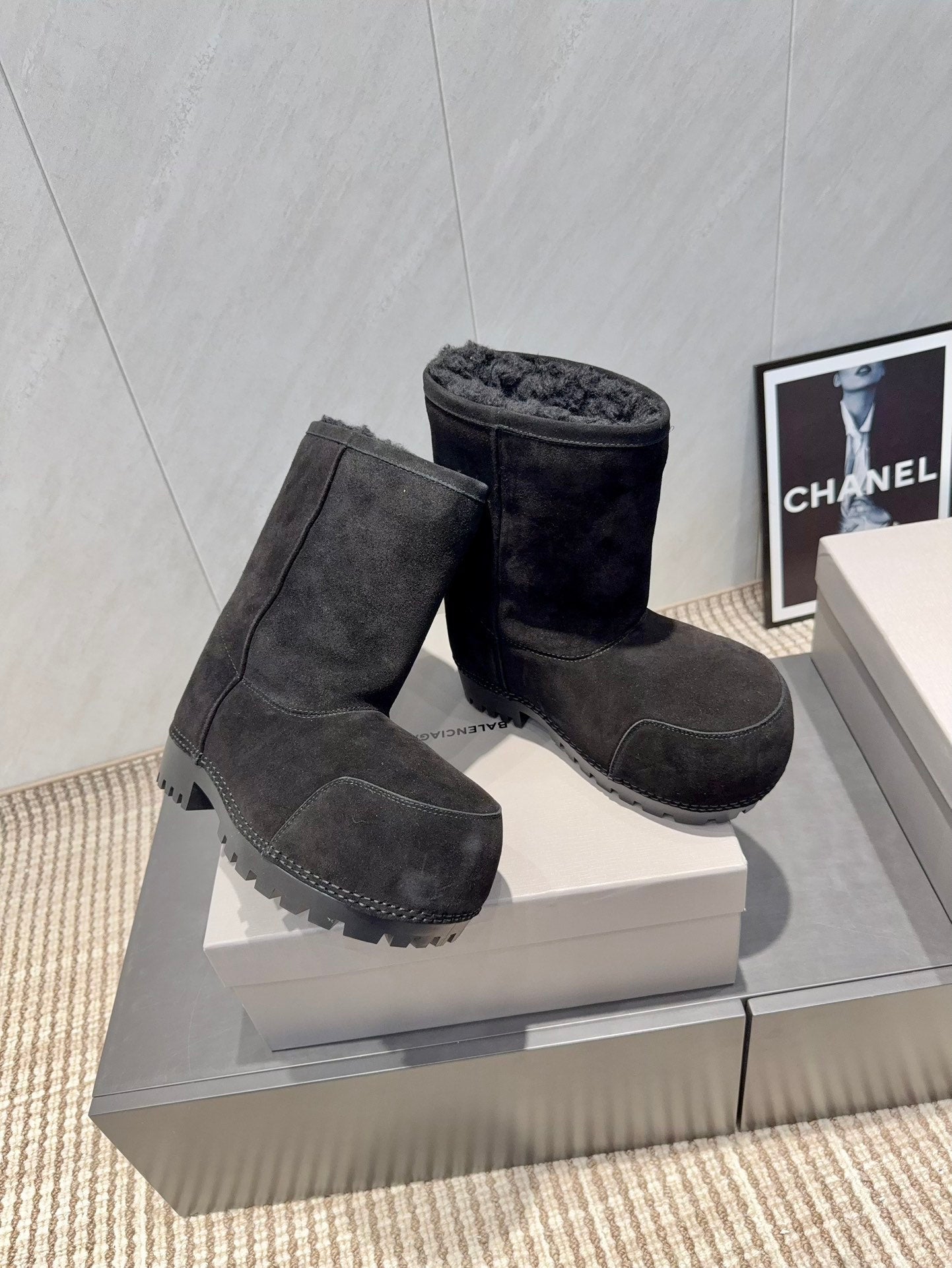BALENCIAGA 25S LOW ANKLE BOOTS PLATFORM HEEL IN BLACK SUEDE STYLE 9 - 35