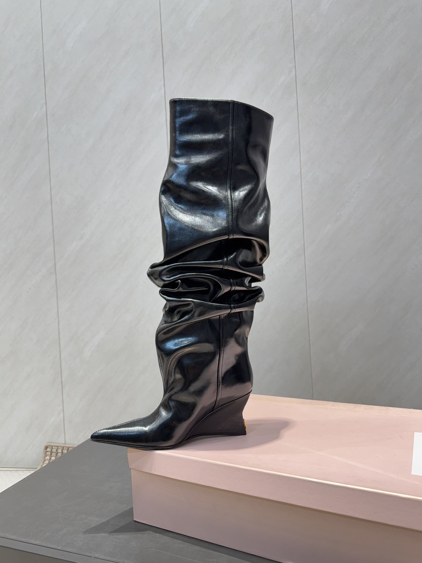 ЧОБОТИ BALMAIN 26S ВИСОКІ ДО КОЛІН 75 ММ З ЧОРНОЇ ТЕЛЯЧОЇ ШКІРИ