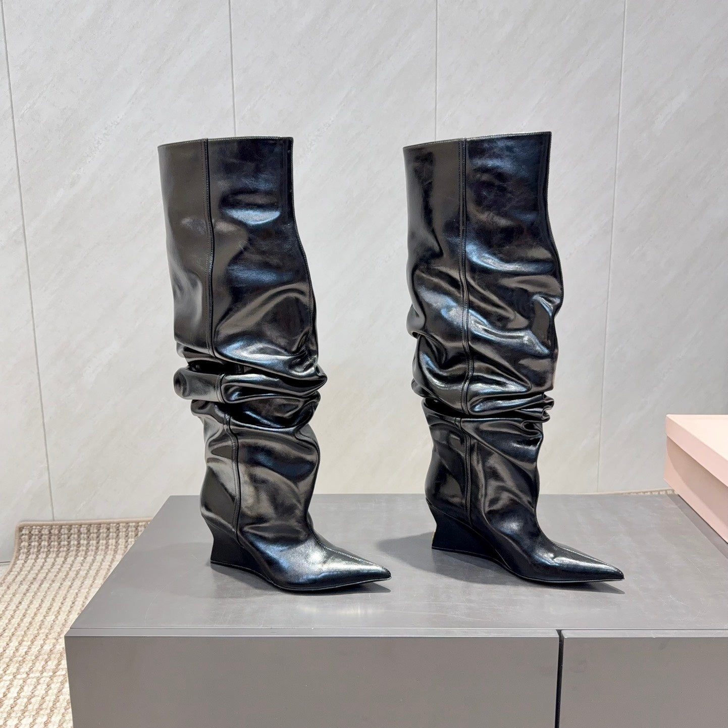 ЧОБОТИ BALMAIN 26S ВИСОКІ ДО КОЛІН 75 ММ З ЧОРНОЇ ТЕЛЯЧОЇ ШКІРИ