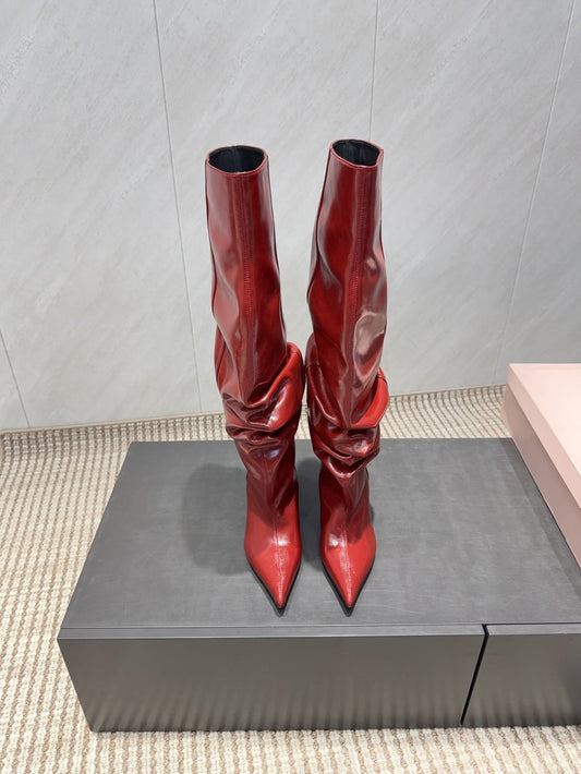 ВИСОКІ ЧОБОТИ BALMAIN 26S (75 ММ) З ЧЕРВОНОЇ ТЕЛЯЧОЇ ШКІРИ