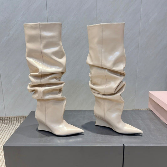 ЧОБОТИ BALMAIN 26S ДО КОЛІН 75 ММ ЗІ СВІТЛО-БЕЖЕВОЇ ШКІРИ ТЕЛЯТИ