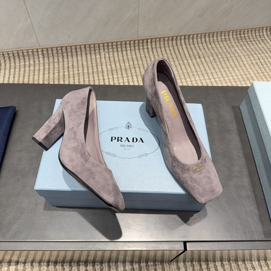 БОСОНІЖКИ PRADA 26S SQUARE TOE НА ВИСОКИХ ПІДБОРАХ 85 ММ ІЗ ЗАМШІ КОЛЬОРУ СІРО-КОРИЧНЕВИЙ ТАУП