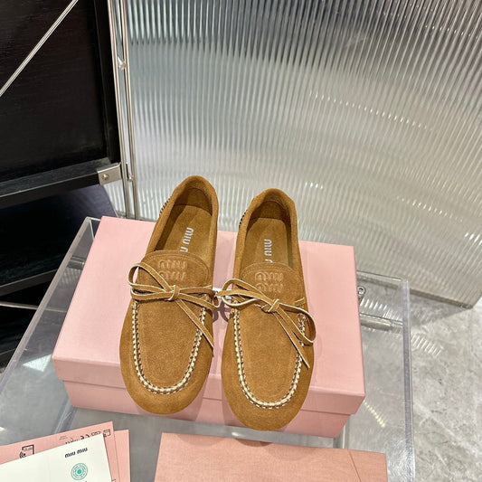 ЛОФЕРИ MIUMIU 26S З КОРИЧНЕВОЇ ЗАМШІ З БАНТОМ