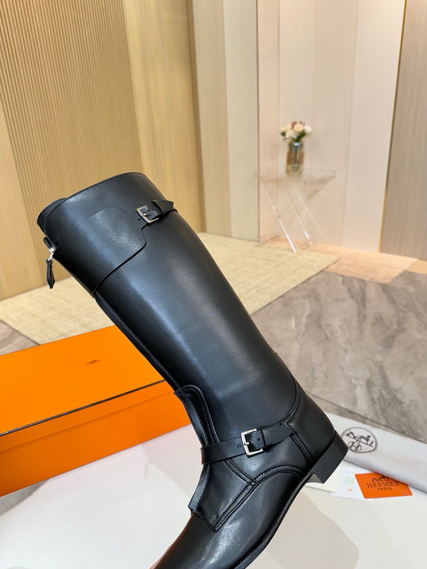 HM 25S RIDING BOOTS IN BLACK LAMBSKIN WITH SILVER HARDWARE - 34