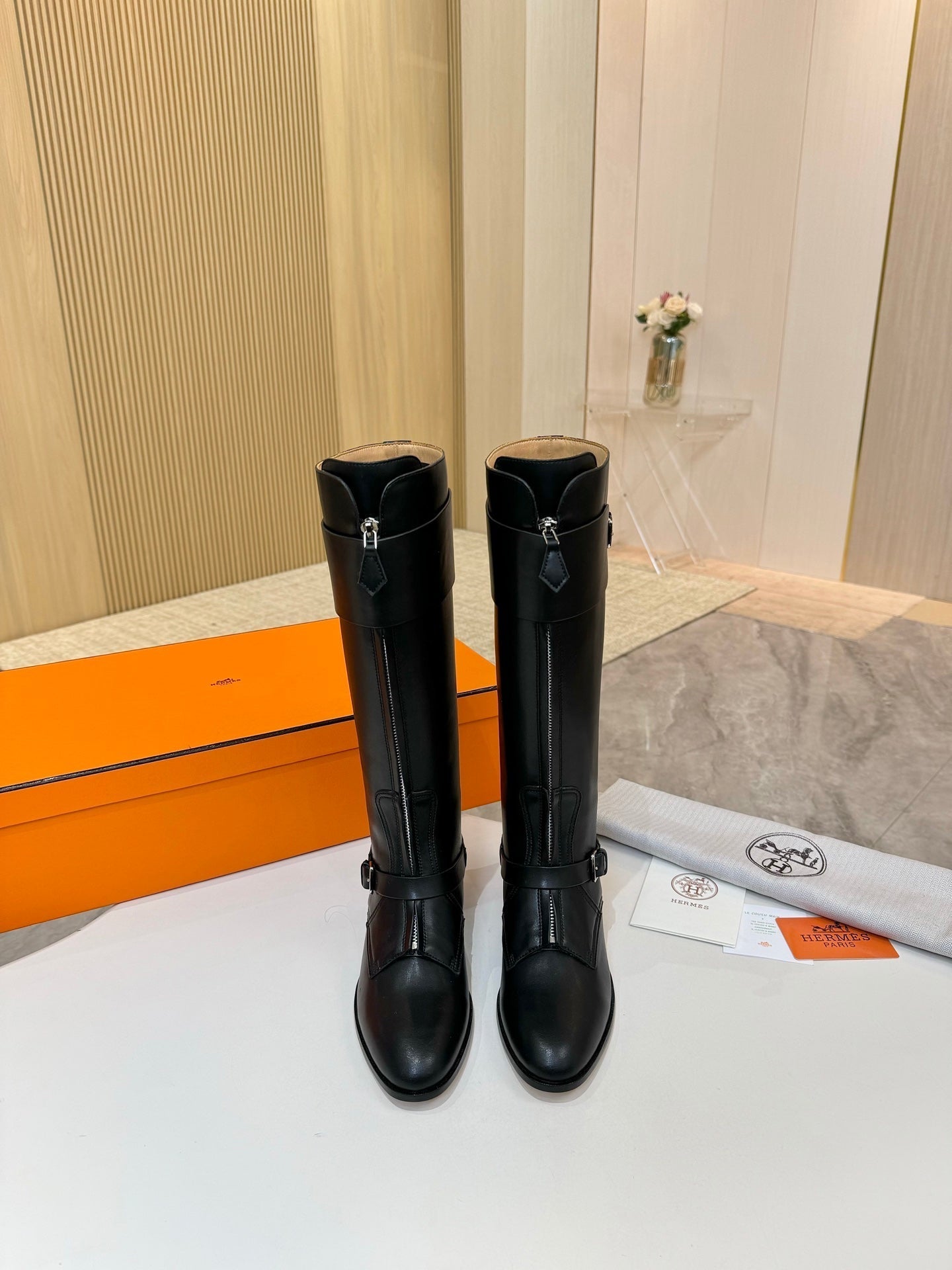 HM 25S RIDING BOOTS IN BLACK LAMBSKIN WITH SILVER HARDWARE - 34