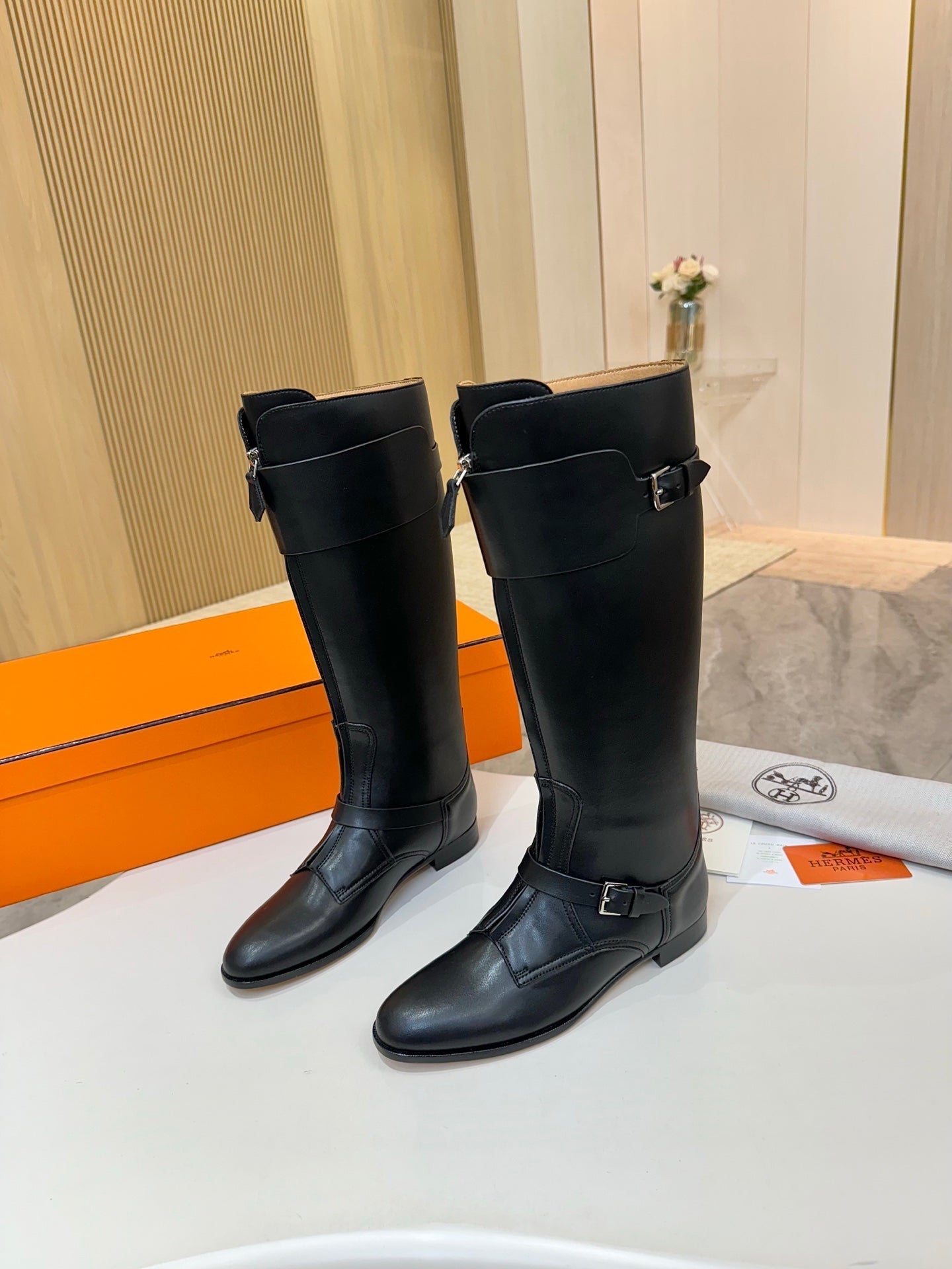 HM 25S RIDING BOOTS IN BLACK LAMBSKIN WITH SILVER HARDWARE - 34