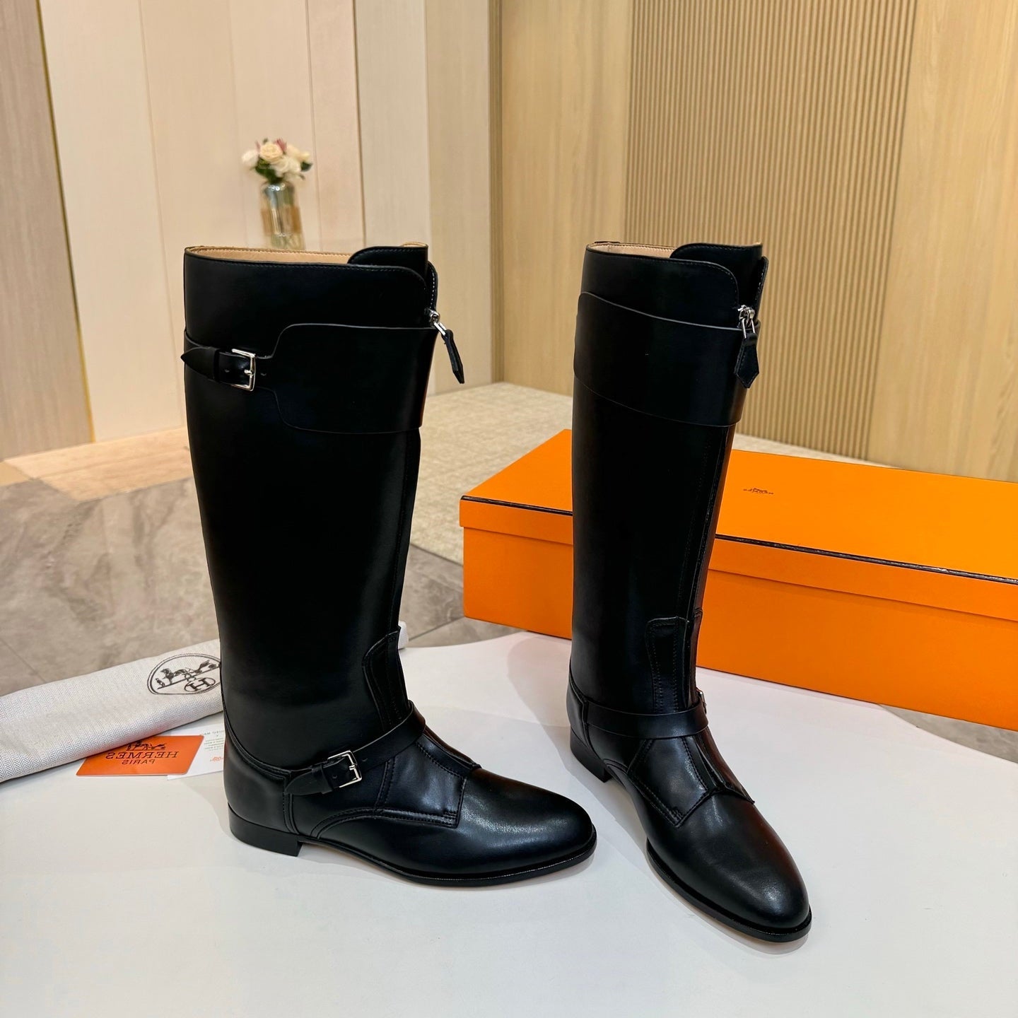 HM 25S RIDING BOOTS IN BLACK LAMBSKIN WITH SILVER HARDWARE - 34