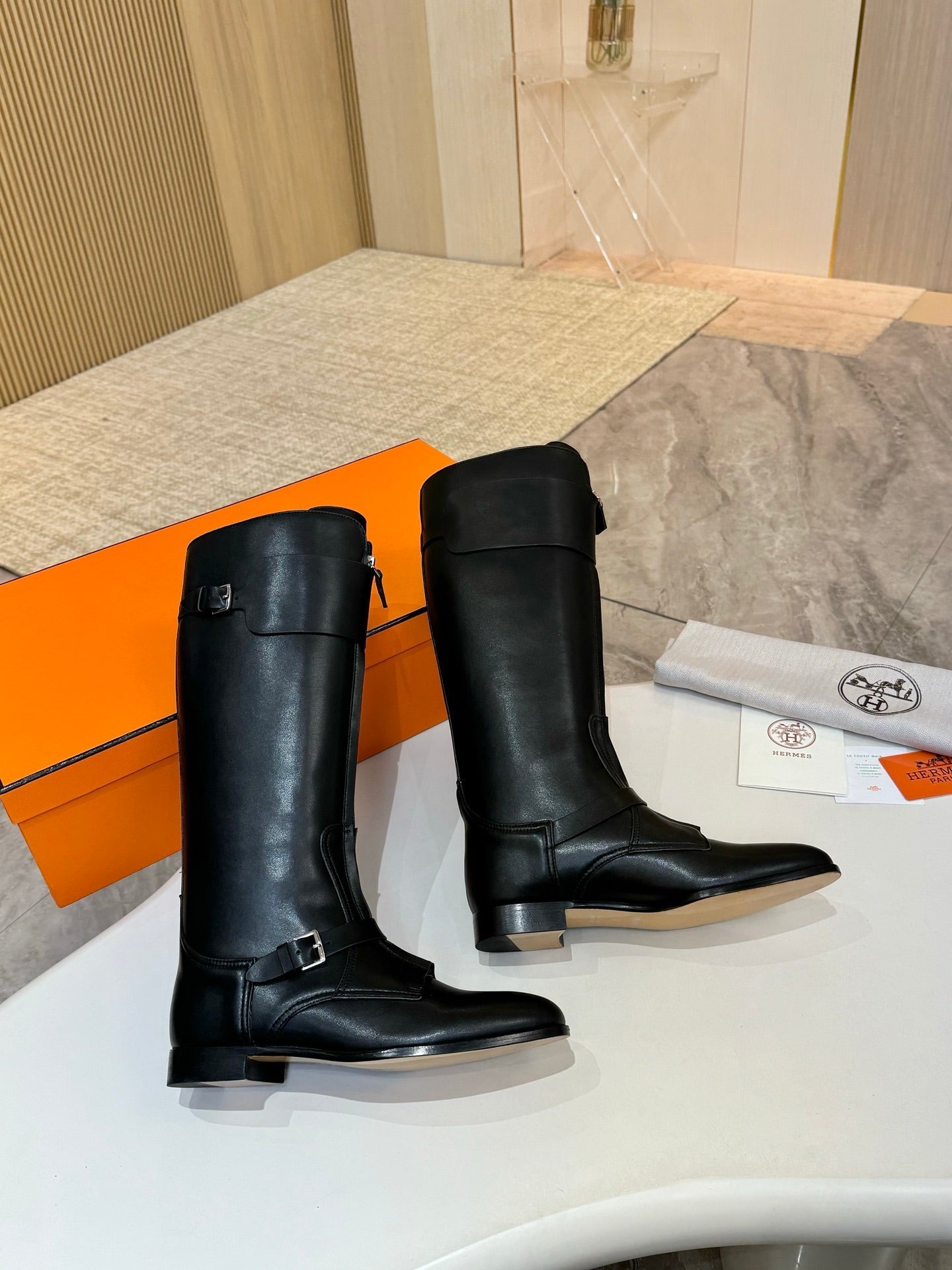 HM 25S RIDING BOOTS IN BLACK LAMBSKIN WITH SILVER HARDWARE - 34