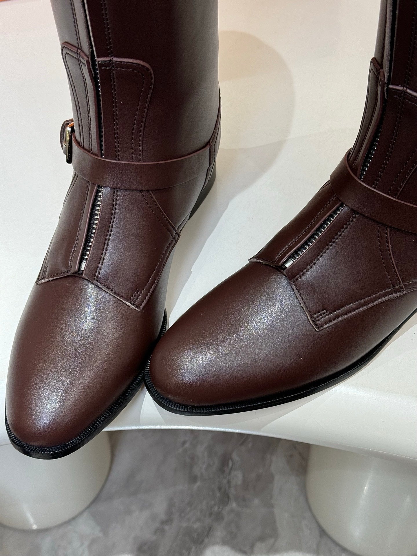 HM 25S RIDING BOOTS IN DARK BROWN LAMBSKIN WITH SILVER HARDWARE - 34